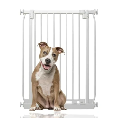 Image of Bettacare Extra Tall Elite Narrow Dog Gate, 65.5cm 74.5cm, Matt White, 96.8cm in Height, Pressure Fit Pet Gate for and Puppy, Barrier, Easy Installation