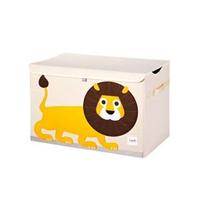 Image of 3 Sprouts Large Toy Chest with Lid and Handles Sturdy Box Storage Organiser for Boys &amp; Girls, Spacious Collapsible Fabric Box, Lion