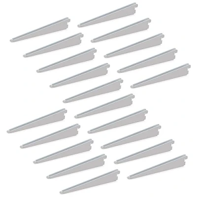 Image of Emuca Shelf Brackets for Twin Slot Wall Rail (Grid Dimension:32mm (1,25 inch)), White, 470mm (18,5 inch), Set of 20 Pieces