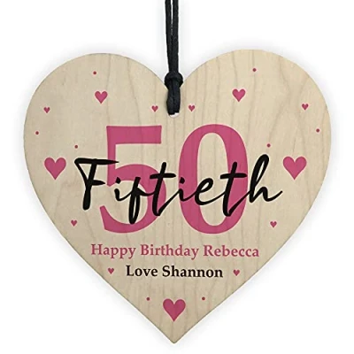 Image of RED OCEAN PERSONALISED 50th Birthday Gifts For Mum Nan Women Gift Her Wood Heart Keepsake