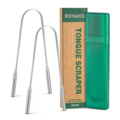 Image of RONAVO Tongue Cleaner Scraper with Travel Case(2 Pack), Stainless Steel U Shape Fresh Breath Care Scraper, Banishes Bad and Maintains Oral Hygiene