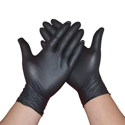 Image of 100 Black Vinyl Disposable Gloves Latex Powder Free Use For Food, Safety, Cleaning, etc (EXTRA LARGE)