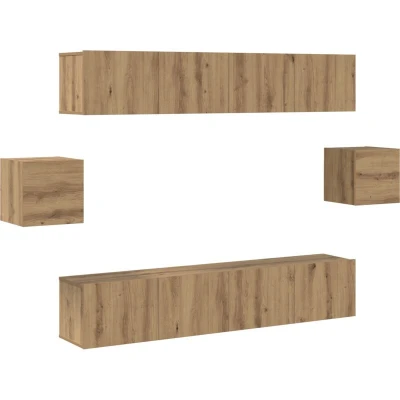 Image of vidaXL TV Cabinet Set with Shelf Wall mounted Storage Door 6 pcs Artisan oak 80 x 30 cm