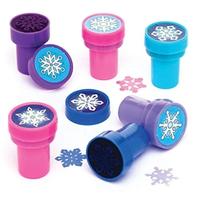 Image of Baker Ross AR771 Self Inking Snowflake Stamps for Kids Card Crafts and Homemade Christmas Activities (Pack of 10), Assorted, Small