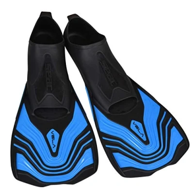 Image of SEAC Unisex Youth Vela Short Fins for Swimming and Snorkelling, blue, 5.5 6.5 UK