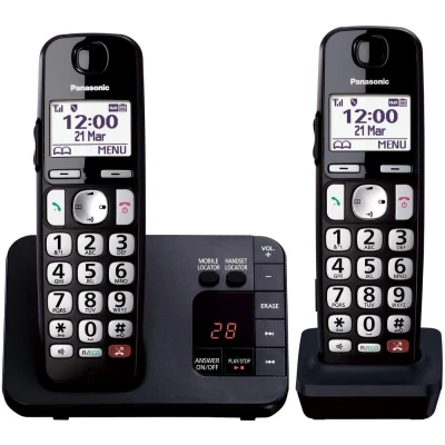 Image of Panasonic KX TGE822EB Digital Cordless Phone About 40 minutes Answering Machine with Nuisance Call Block and Dedicated Key, Amplified Sound Double