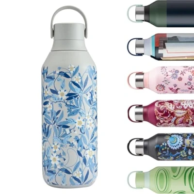 Image of Chilly&#039;s Series 2 Water Bottle Stainless Steel Thermal Bottles with Double Wall Vacuum, Soft Collar &amp; Carry Loop Brighton Blossom, 500ml