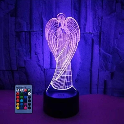 Image of 3D Angel Night Light Lamp 7/16 Color Change LED USB Powered Remote Control Decor Valentines Birthday Room Decoration