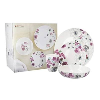 Image of Maxwell &amp; Williams FX0311 Viola 16 Piece Dinner Set in Gift Box, Porcelain, White, Service for 4