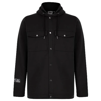 Image of Tokyo Laundry Phantom Hooded Brushback Fleece Overshirt Jacket in Jet Black S