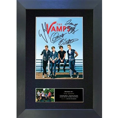 Image of THE VAMPS Signed Autograph Mounted Photo Reproduction PRINT A4 Rare Perfect Birthday (297 x 210mm) #469 (Black Frame)