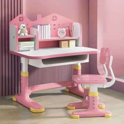 Image of sexaoalx Kids Functional Desk and Chair Set, Study for Children with Chair, Height Adjustable School Storage Drawer Bookstand Boys Girls