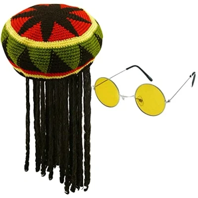 Image of Mega_JumbleSale® Adult Rastafarian, Bob Marley Rasta Dreadlocks Hat &amp; Jamaican Glasses Beach Fancy Dress