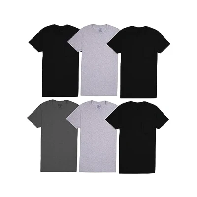 Image of Fruit of the Loom Men&#039;s Pocket T Shirt Multipack Underwear, Undershirt 6 Pack Black/Grey, XL