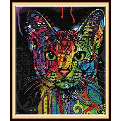 Image of Abillyn Embroidery Cross Stitch Kits Colorful Cat Stamped with Printed Pattern Starter Kit (Colorful Cat)