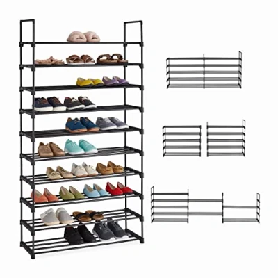 Image of Relaxdays XXL Shoe Rack 10 Levels, Plug in System, Hallway Storage Tower, Stable, Extendable, 175,5 x 93 30,5, Black, Steel
