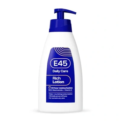 Image of E45 Rich Skin Lotion 400 ml Moisturising with Evening Primrose Oil Lightweight Body for Dry and Sensitive Long Lasting Moisturisation Soft Supple