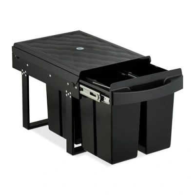 Image of Relaxdays Pull Out Kitchen Bin, 4 Compartments, x 8L, 34.6x34x51.8 cm, Cupboard, Built In Rubbish Disposal, Black