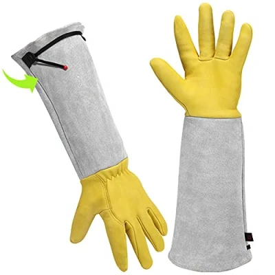 Image of Gardening Gloves Gifts for Women/ Men Heavy Duty Thorn Proof, Rose Pruning Tools Mens Ladies Long Leather Adjustable Size