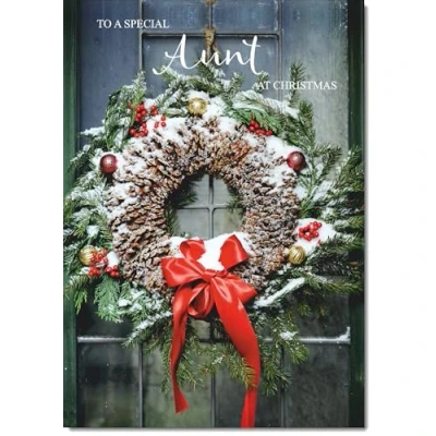 Image of doodlecards Aunt Christmas Card Wreath Medium Size for with Plain Envelope