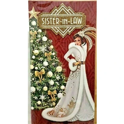 Image of Prelude Art Deco Special Sister in Law Glittered Slim Christmas Card