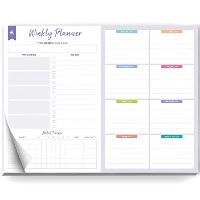 Image of Clever Fox Weekly Desk Planner Desktop To Do List Notepad &amp; Planning Pad for Boosting Productivity, 50 Tear Off Journal Sheets, Size: 21.5 x 28 cm (Lavender)