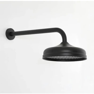 Image of Milano Elizabeth Traditional 205mm Round Apron Rainfall Shower Head Wall Mounted Arm Black