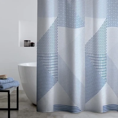 Image of Catherine Lansfield Larsson Geo 180x180cm Shower Curtain Panel Blue