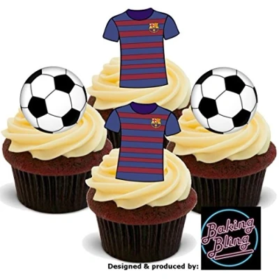 Image of 12 x Football Party Barcelona Mix Fun Novelty Boys Birthday Premium Stand UP Edible Wafer Card Cake Toppers Decoration