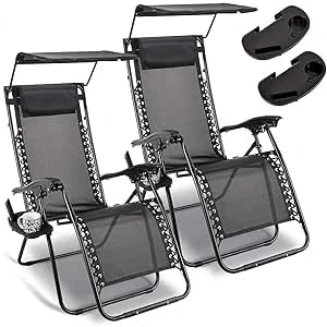 Image of Garden Mile 2 X Reclining Sun Lounger With Padded Head Rest Recliner Chair Strong Steel Gravity folding Tanning Bed furniture Sunlounger Patio Outdoor Waterproof