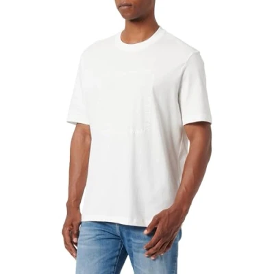 Image of Armani Exchange Men&#039;s 1991 Milano/New York Text Creating Central Square On Regular Fit Tee T Shirt, Off White, L