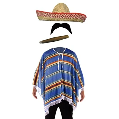 Image of Henbrandt Mexican Poncho with Cigar Moustache and Sombrero