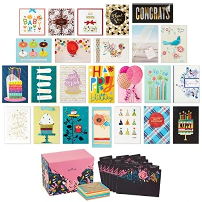 Image of Hallmark Pack of 24 Handmade Assorted Boxed Greeting Cards, Modern Floral—Birthday/Baby Shower Wedding/Sympathy Thinking You/Thank You Cards