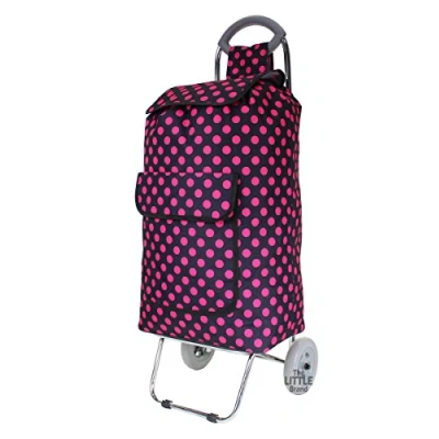 Image of Folding Shopping Trolley Chrome Steel Frame Wheeled Cart Grocery Bag (Pink (Polka Dot))