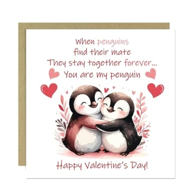 Image of RED OCEAN You Are My Penguin Card Greetings For Couple, Valentines Him Her, Day Husband Wife, With Envelope, Novelty