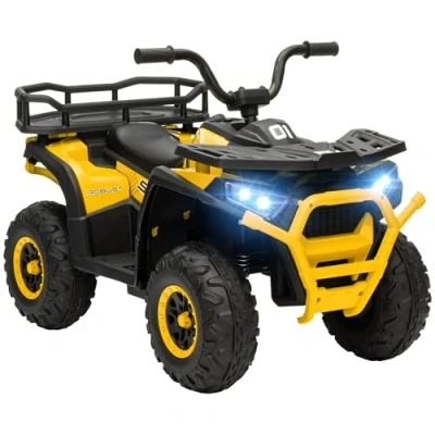 Image of AIYAPLAY 12V Kids Electric Ride on ATV, Battery Powered Quad Bike with 4 Suspension Wheels, Forward Reverse Function, Headlights Music, Storage Basket, for Ages 3 5 Years Yellow