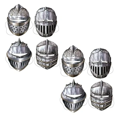 Image of Beistle 8 Piece Paper Knight&#039;s Masks Mardi Gras Theme Party Supplies
