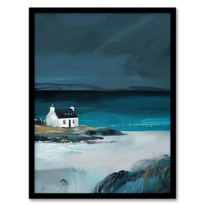 Image of Artery8 Scottish Cottage on Coast Timeless Oil Painting Living Room Artwork Framed Wall Art Print 18X24 Inch