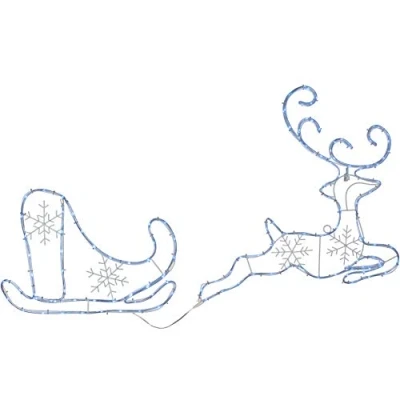 Image of WeRChristmas 2D Running Reindeer with Santa Sleigh, Double Sided Rope Light Silhouette, Bright White, 1 m