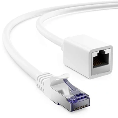 Image of deleyCON 10m (32.81 ft.) CAT7 Patch Cable Extension for Ethernet LAN Network CAT 7 Raw with RJ45 Male to Female S/FTP Copper PiMF 600MHz White