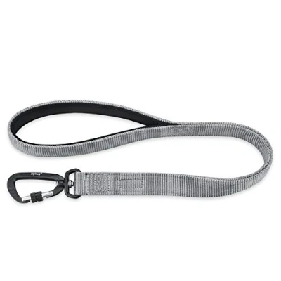Image of Hyhug Design 2021 Lightweight Aluminum Alloy Hook Buckle, High grade Upgraded Traffic Durable Nylon short Lead, with soft Neoprene Lining Handle, Professional Training(24 inch, Sleet Gray)