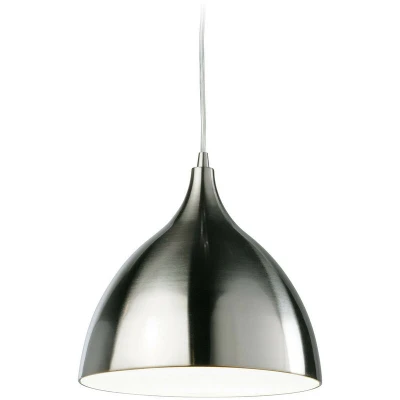 Image of Caf 1 Light Dome Ceiling Pendant Brushed Steel, White Inside, E27