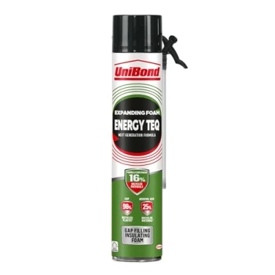 Image of UniBond Energy Teq Expanding Foam, New Formula, Insulates, Fills and Seals, Ideal for Big Gaps Holes, Indoor &amp; Outdoor Use, Easy to Fast Curing Time, Partly Recycled Straw PU Foam 1x750ml