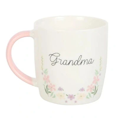 Image of Heartwarming Floral Ceramic Mug for Grandma Vibrant Spring Flowers, 350ml, Pastel Pink Handle, Microwave &amp; Dishwasher Safe, Ideal Birthdays, Mother&#039;s Day Special Occasions