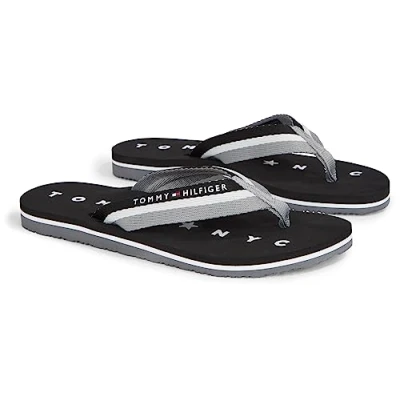 Image of Tommy Hilfiger Loves Beach Tbar sandals, Women&#039;s, Size: 3.5, Black Textile