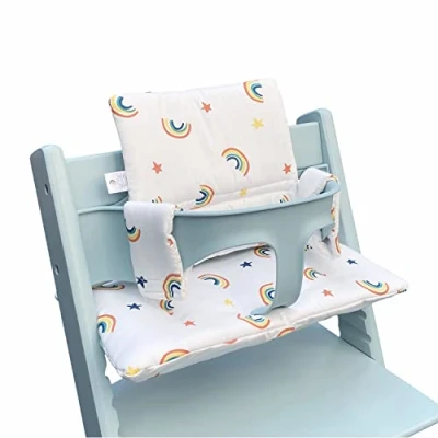Image of ZARPMA Highchair Cushion Compatible with Stokke Tripp Trapp Chiar High Chair Insert Cotton Fabric Cover Filled Padding（White Rainbow）