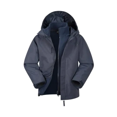Image of Mountain Warehouse Fell Kids 3 in 1 Jacket Water Resistant Triclimate Raincoat, Detachable Inner Coat &amp; Packaway Hood For Walking, Hiking Outdoors Navy Teen Size 13 Years