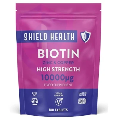 Image of Biotin Hair Growth 180 Tablets Complex Supplements 10000 mcg Enriched with Zinc &amp; Copper, Vitamins Vegan, Skin and Nails for Women Men