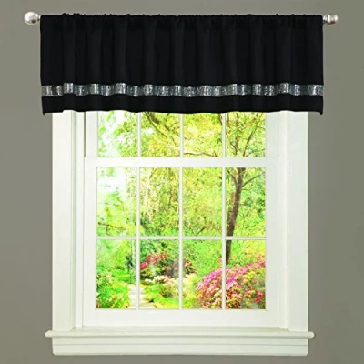 Image of Lush Decor Night Sky Window Curtain Single Panel, Faux Silk, Black &amp; Gray, 84&quot; W x 18&quot; L (Pack of 1)
