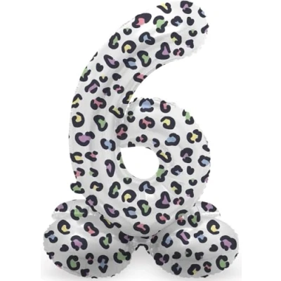 Image of Folat 63936 Standing 6 Bright Panther White 72 cm Birthday Decoration Balloon Number No Helium Required, Multicoloured, Standard Size